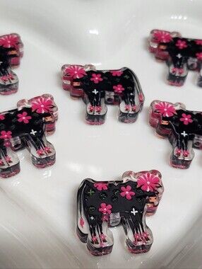 Cow Flowers Beads 2 Pcs Focal Beads Acrylic Beaded Pen Crafts Badge Keychain